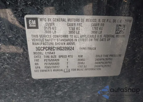 2017 Chevrolet Silverado 1500 1Lt z USA, uszkodzony, nr VIN 3GCPCREC1HG209624